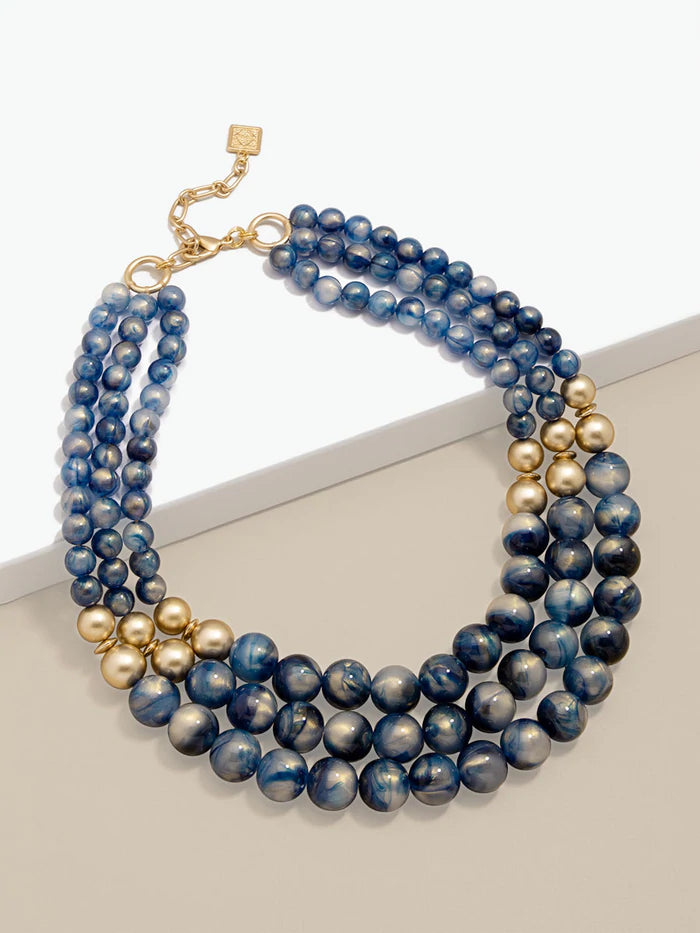 Zenzii Navy Layered Iridescent Beaded Necklace