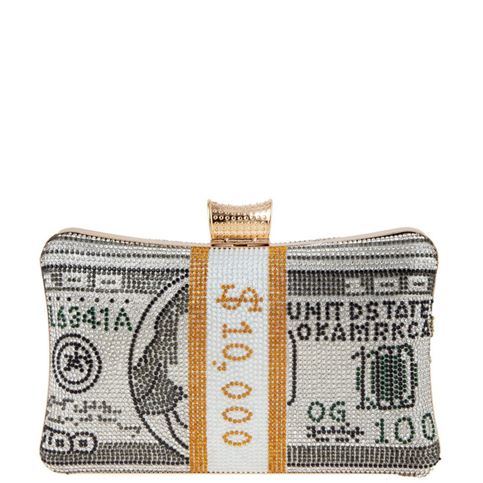 Cash Dollar Evening Clutch Dark Gray Handbag