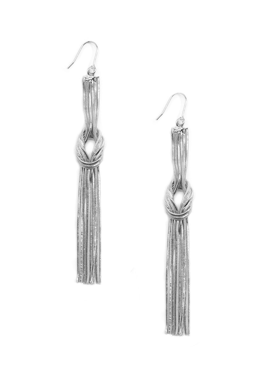 Silver Knotted Metal Tassel Earring