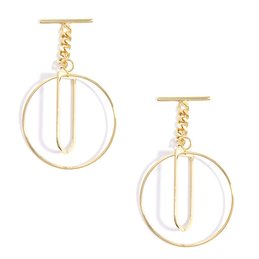Gold Toggle And Chain Hoop Earring Jewelry