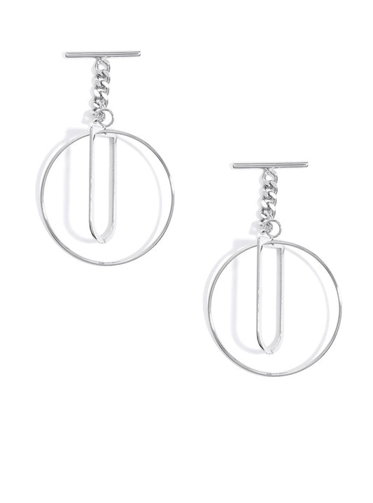 Silver Toggle And Chain Hoop Earring Jewelry