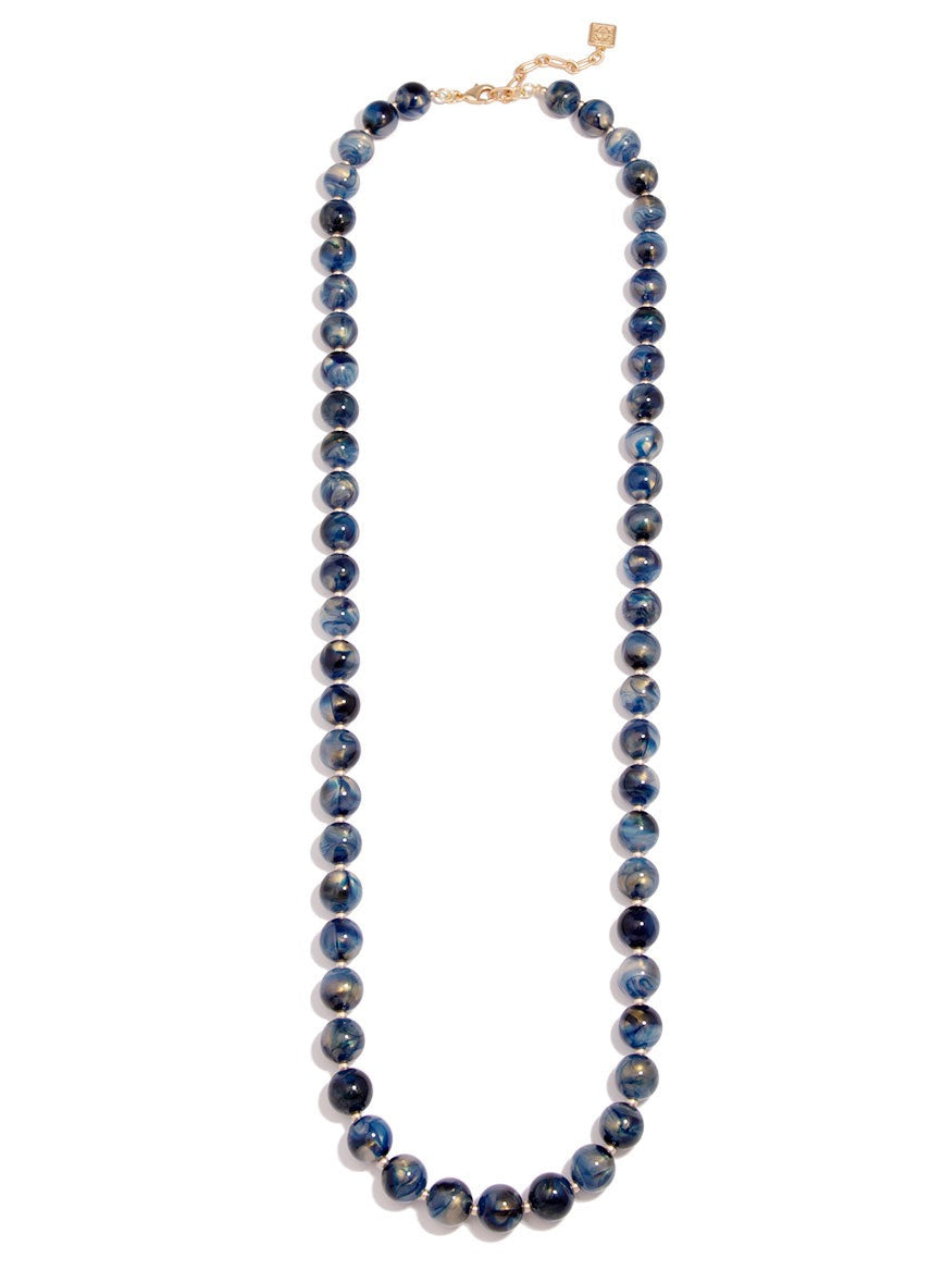 Zenzii Navy Long Iridescent Beaded Necklace