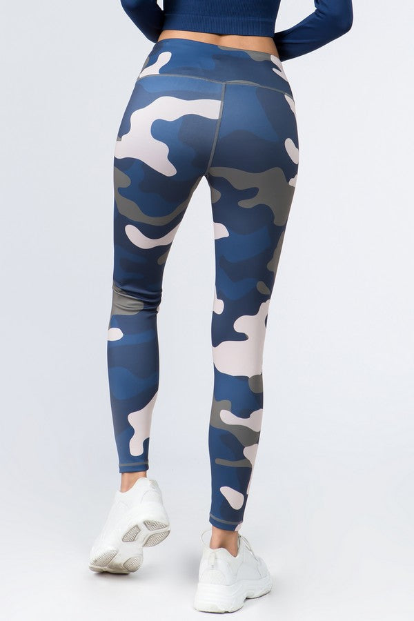 Camo Leggings in Navy Blue Camouflage Print