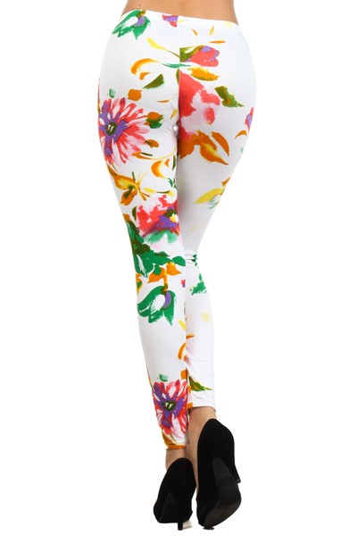 LEG-28 {Blooming Apple} White Floral Printed Leggings EXTENDED